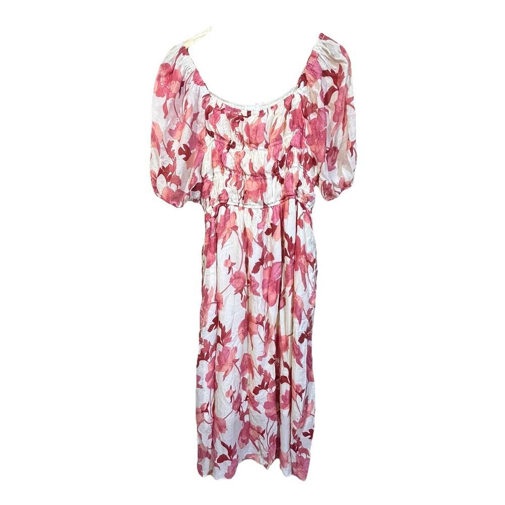 Hayden Los Angeles Puff Sleeve Floral Maxi Dress Size 1XL Cottage Smocked Gauzy